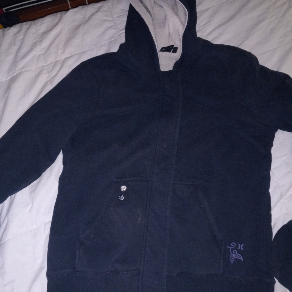 Hurley  Cute  Fleece Lined Zip Up Hoodie With Purple And Green Design On Back - Picture 7 of 7